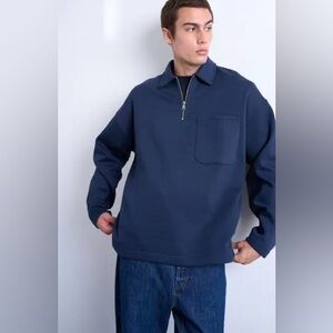 Folk Men's Deep Blue Zip-Up Sweater